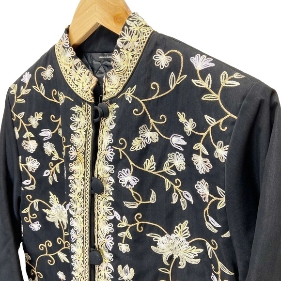 Carol Cohen Studio Quilted Lined Elegant Mandarin Collar Coat Embroidered Sz S - Picture 2 of 10